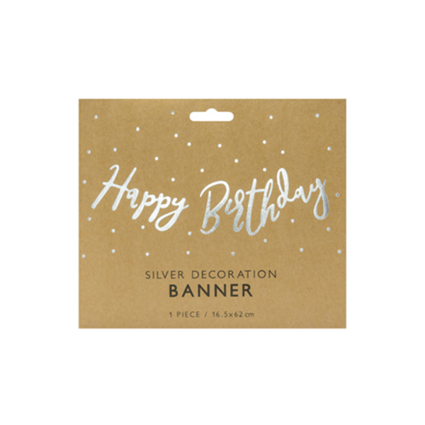 Bannergirlande Happy Birthday in Silber